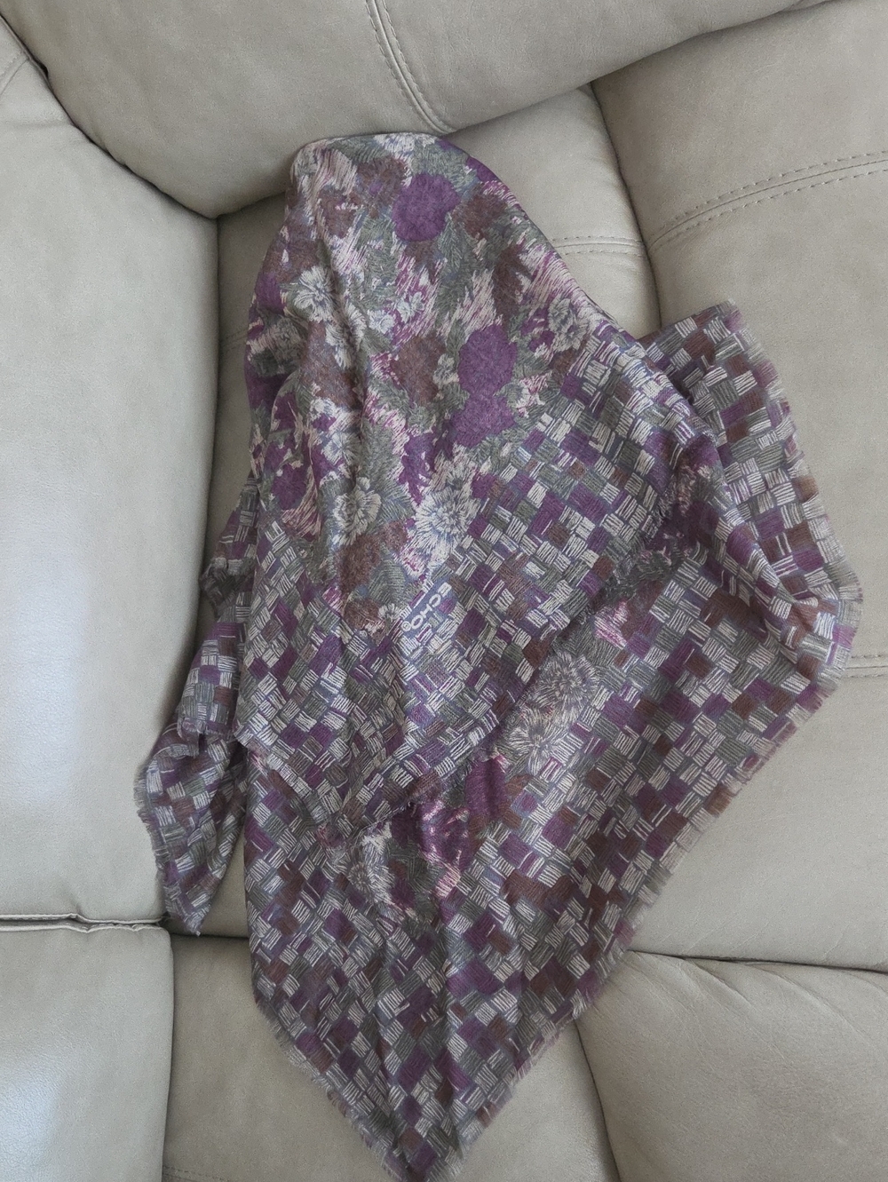 Echo Purple Floral & Checkered Lightweight Square Scarf 34 Inches